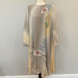 Womens 100% silk hand painted dress midi flowy artisan scarf quiet luxury